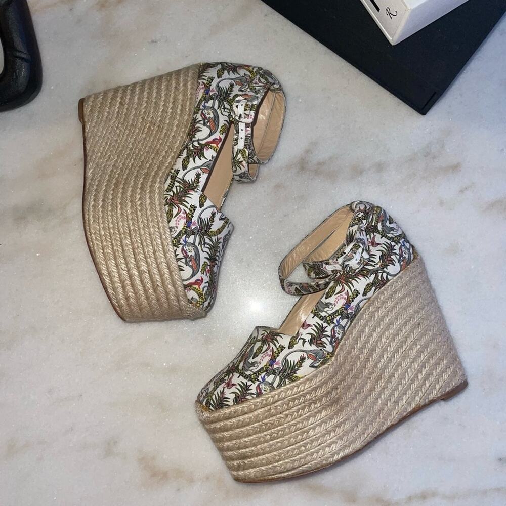 New Christian Louboutin 38 Tropical Jungle Print Espadrille Wedge - Picture 6 of 11
